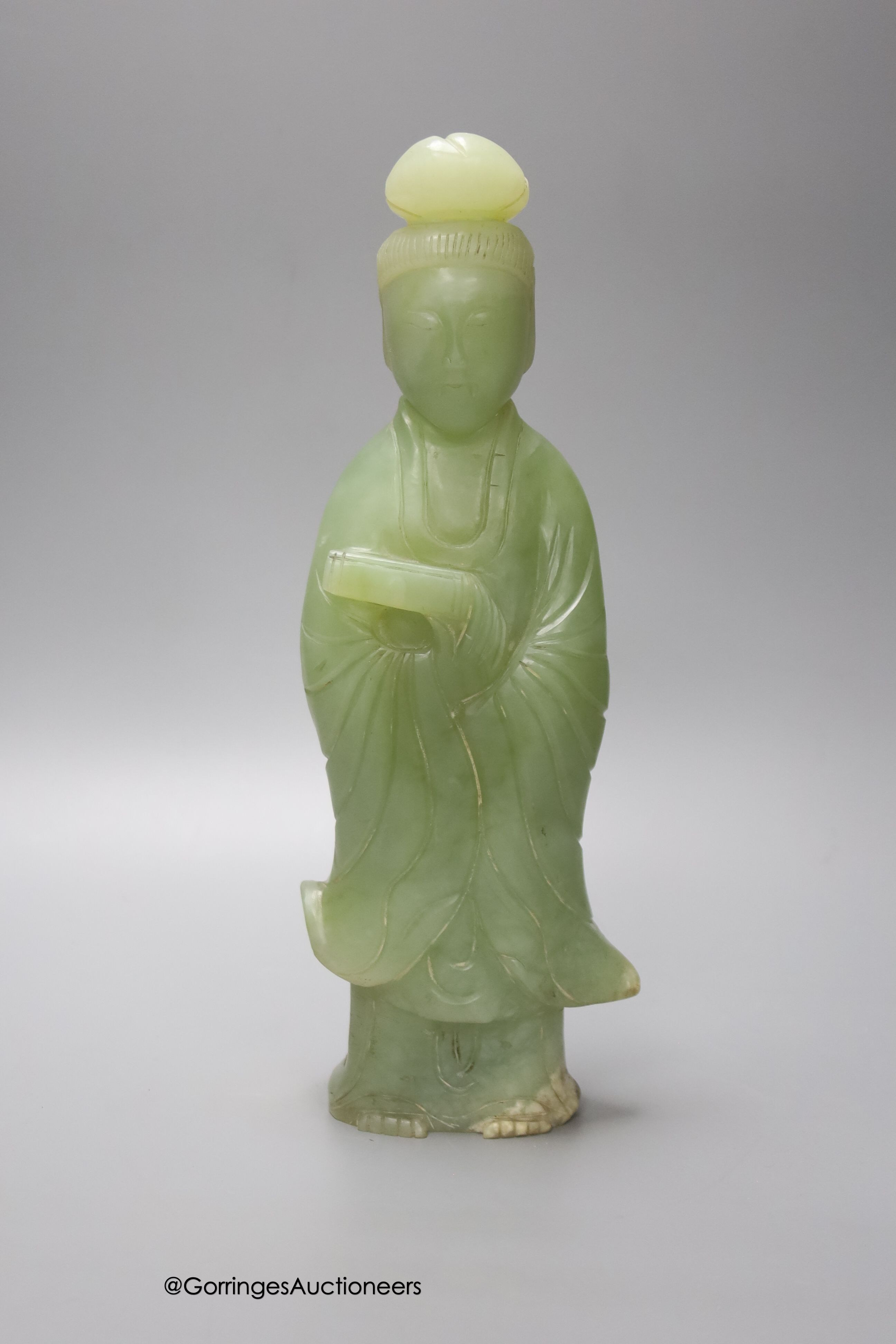 A Chinese green hardstone figure of Guanyin, 29cm